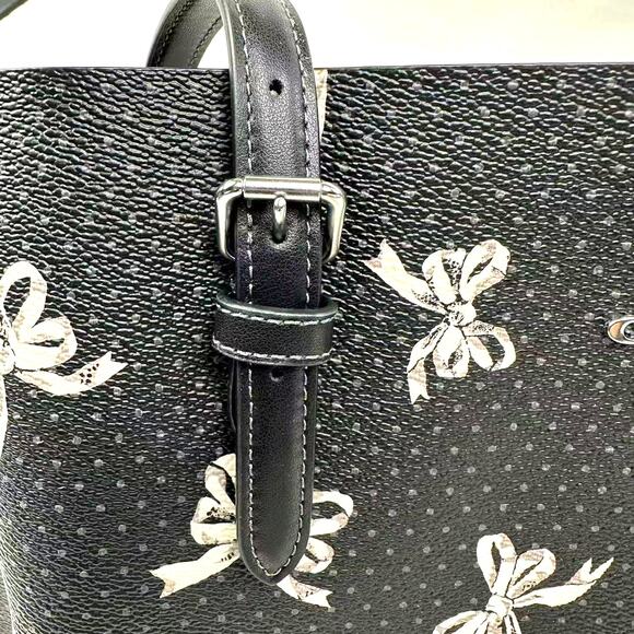 Coach Mollie Tote Shoulder Bag with Bow Print In Silver/Black Multi NWT CY647 - Picture 6 of 13